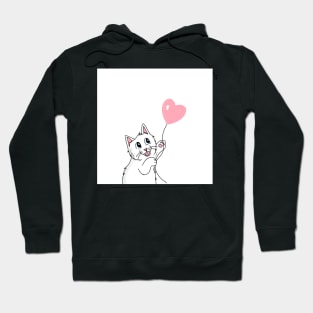 Sweet white cat with heart balloon Hoodie